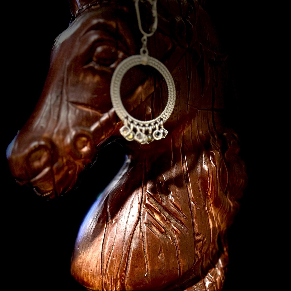 PREMIER DESIGNS Circular Hematite Crystal Drop Earrings SILVERTONE.